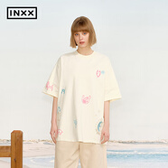 英克斯（inxx）【鄧佳鑫明星同款】美式復(fù)古290G重磅T恤男感撞色短袖女情侶裝 米色 M