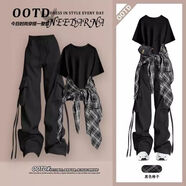 歐黛秀爵士舞服裝女套裝小個(gè)子松弛搭配一整套夏裝辣的妹酷颯炸街減齡20 黑色外套+黑t +黑工褲【3個(gè)套】 S 建議75-90斤