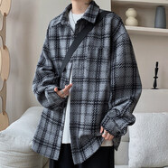 主意范（ZHUYIFAN）夾克男小香風(fēng)格子外套棒球服春秋季加肥加大碼學(xué)生休閑連帽上衣 J2645黑格 4XL (190) 190-210斤