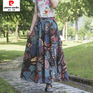 皮爾卡丹（pierre cardin）春夏季新款女裝民族風(fēng)印花棉麻半身裙松緊腰圍大擺長(cháng)裙沙灘裙子女 91號色 均碼 裙長(cháng)80厘米