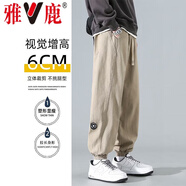 雅鹿褲子男夏季薄款港風(fēng)修身男士寬松束腳運動長褲大碼工裝休閑褲男 卡其色【高品質(zhì)夏款】 常規(guī) 2XL 【建議體重140-155斤】