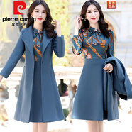 皮爾卡丹（pierre cardin）毛呢連衣裙女2025年秋冬季新款韓版氣質(zhì)中長(cháng)款加厚裙子套裝兩件裝 藍色(連衣裙+外套) 2XL (130-140斤左右)