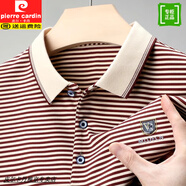 皮爾卡丹（pierre cardin）夏季中年男士t恤polo衫爸爸裝冰絲棉短袖翻領(lǐng)寬松半袖休閑條紋T恤 6605紅色短袖【細(xì)條】 薄款 XL 175【建議135-155斤】