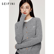 詩(shī)凡黎（'SEIFINI）詩(shī)凡黎老錢(qián)風(fēng)絞花澳洲美麗諾全羊毛套頭針織打底衫25春毛衣開(kāi)衫女 灰色 開(kāi)衫 M