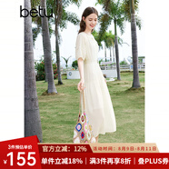 百圖betu女裝春夏新款連衣裙收腰氣質(zhì)法式復(fù)古減齡連衣裙2403D03 米白 M