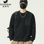 富貴鳥（FUGUINIAO）圓領(lǐng)男士衛(wèi)衣拼接胸前口袋2025秋冬季新款寬松百搭休閑長袖T恤男 黑色 M