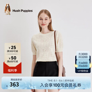 Hush Puppies暇步士女裝春新款復(fù)古多巴胺純棉鏤空短袖針織衫 128米白 M