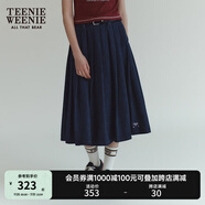 Teenie Weenie小熊夏裝氣質休閑簡約A字中長款牛仔半身裙百褶裙女 深藍色 L