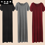 菲洛曼（FEILUOMAN）莫代爾面料長(cháng)款連衣裙寬松版長(cháng)裙女夏季2024新款短袖超大休閑及腳 黑色 2XL適合150-180斤