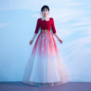 大合唱演出服女長裙紅歌朗誦指揮晚禮服學(xué)生比賽大合唱團(tuán)表演服裝 A1紅色漸變 S
