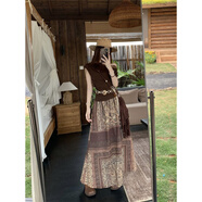 歌司朗美拉德半身裙民族風(fēng)套裝法式短袖恤顯瘦女夏波西米亞風(fēng)裙兩件套 T恤+半身裙腰帶 S 建議 80-斤