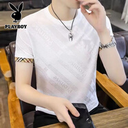 花花公子（PLAYBOY）冰絲速干短袖T恤男夏提花體恤衫圓領(lǐng)半袖上衣 M43白色-冰絲單件 M 建議100斤內(nèi)