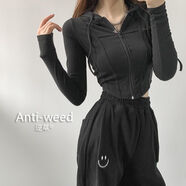 矜持范短外套女寬松型上衣歐美辣妹2025夏連帽衛(wèi)衣開衫女欲風(fēng)高腰美式 黑色 S