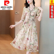 皮爾卡丹（pierre cardin）真絲桑蠶絲連衣裙夏季25新款韓版高端顯瘦碎花氣質(zhì)印花裙子 花色 M