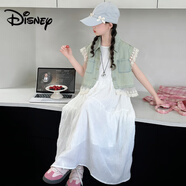 迪士尼（Disney）女童夏裝無袖套裝2025新款女大童夏季娃娃領(lǐng)上衣兒童短袖闊腿褲子 女童牛仔花邊馬甲吊帶裙套裝 170 cm