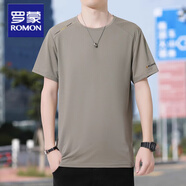 羅蒙（ROMON）短袖t恤男夏季新款冰絲透氣免燙寬松修身涼感速干透氣半袖薄款男 淺棕 4XL 【175-195斤】