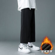 杉努褲子男士夏季潮流直筒寬松闊腿休閑港風(fēng)春款薄冰絲九分小西男褲 K21JR-黑色（加絨款） XL （建議120-140斤）