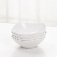 瓷秀源白色盤(pán)子骨瓷餐具家用創(chuàng  )意四角沙拉盤(pán)家用不規則菜盤(pán)餐廳商用碟子 純白四方碗4個(gè) 5.5英寸