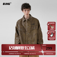 BJHG巴黎奧運王昶同款不計后果秋美式復(fù)古PU皮衣男潮牌美拉德夾克外套 咖啡棕 XL