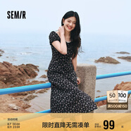森馬（Semir）連衣裙女開叉泡泡袖中長裙夏方領(lǐng)雪紡碎花裙浪漫109324114014