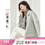 梵希蔓羊毛雙面呢子大衣女2024年冬季新款寬松中長款毛呢西裝外套 50619 冰淺藍(lán)色 S
