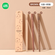 滿(mǎn)朝佳（MANCHAOJIA）LINE雞翅木筷子家用高檔新款防霉防滑木質(zhì)兒童筷子油炸耐高溫 【六雙裝】三色三木筷6雙（25cm