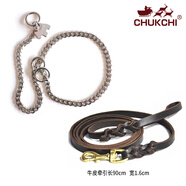 楚克奇（CHUKCHI）楚克奇賽級(jí)不銹鋼P(yáng)鏈狗鏈子大型犬狗項(xiàng)圈頸圈金毛狗項(xiàng)鏈不夾毛遛 銀+牛皮牽引90CM S號(hào)45CM