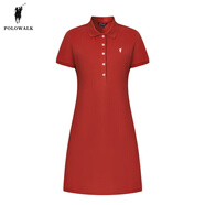 POLOWALK女士短袖連衣裙夏季新款中長(cháng)款修身運動(dòng)純色polo裙 磚紅色 L (165)