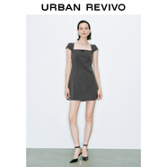 UR2025夏季新款女裝格雷系拼接蕾絲修身短袖連衣裙UWG750145 中灰 XS