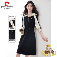 皮爾卡丹（PIERRE CARDIN）時尚大碼休閑撞色連帽衛(wèi)衣裙連衣裙春秋季新款感收腰連衣裙 黑色拼接杏色 連帽連衣裙 L 建議108-119斤左右
