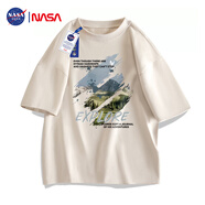 NASA GISS官方潮牌聯(lián)名t恤男純棉潮流日系寬松圓領(lǐng)印花學(xué)生短袖 米杏 S 