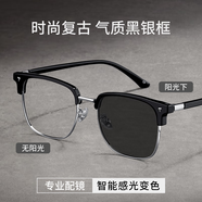 colore.in感光變色眼鏡近視框男專業(yè)定制全框眼鏡近視可配度數(shù)超輕純鈦架男 黑銀 鏡框+平光防藍(lán)光鏡片【無度數(shù)】