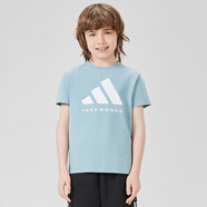 阿迪達(dá)斯 （adidas）2025新款短袖兒童T恤夏季戶外運(yùn)動(dòng)休閑百搭短袖 水綠+白  140