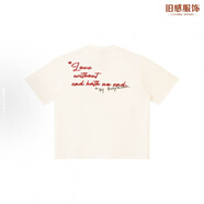 舊感RickyisClown2025新款?lèi)?ài)在心口T恤秋冬國潮簡(jiǎn)約情侶上衣男女同款 米白色 XL