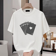 南極人純棉百搭字母印花短袖t恤男女寬松潮流百搭圓領(lǐng)打底衫五分袖上衣 T611白色 XL