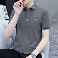 海瀾翻領(lǐng)polo衫男夏季短袖潮流百搭帶領(lǐng)t恤純色刺繡商務(wù)保羅上衣 S5019 碳灰 XL 130-145斤