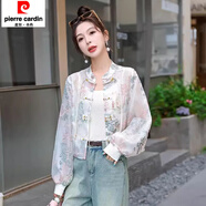 皮爾卡丹新中式國風(fēng)盤(pán)扣外套女2025新款春夏薄款短款防曬小衫外搭上衣 米白色 M