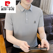 皮爾卡丹（pierre cardin）男士短袖t恤翻領(lǐng)冰絲上衣2025夏季男裝痞帥休閑半袖POLO保羅衫男 TX902灰色 M 【95-105斤】