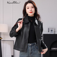 卡搭品牌正宗真皮皮衣女頭層綿羊皮油蠟皮夾克短款外套女高級秋冬新款 黑色 L （參考體重：111-120斤）