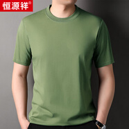 恒源祥短袖t恤男女同款中青年圓領(lǐng)純色柔軟舒適休閑簡(jiǎn)約透氣情侶款棉T 中綠 L 175/50/110