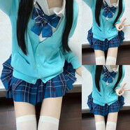 沉鯨原創(chuàng  )正版jk制服全套學(xué)院風(fēng)春夏秋冬毛衣開(kāi)衫長(cháng)袖襯衫格裙學(xué)生套裝 白襯衫+領(lǐng)結+大瀾裙+湖藍開(kāi)衫(四 S