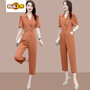 初徑2025新款高腰修身顯瘦九分連體衣2025年夏裝大碼工裝連體褲女休閑 1425#橘色 4XL 【建議160-180斤】