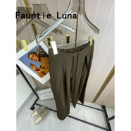 FAUNTIE LUNA休閑褲西褲女2025春秋新款口碑長腿抽繩松緊腰自然腰直筒闊腿褲女 棕 S