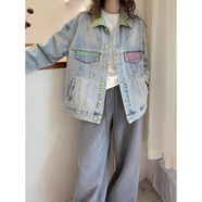 COLORFUL GEMS歐美站2025早春新款時尚彩色牛仔外套女時尚百搭春秋洋氣減齡夾克 牛仔藍 M
