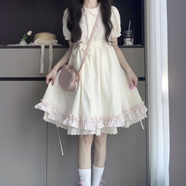 衣然呈品連衣裙女夏季新款美式高街潮牌時(shí)尚簡(jiǎn)約泡泡袖娃娃領(lǐng)蓬蓬裙短裙女 杏色連衣裙 S 【建議80-90斤】