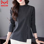 貓人（MiiOW）德絨保暖打底衫女秋冬2024新款半高領(lǐng)不規則長(cháng)袖t恤大碼內搭上衣 深灰色【春秋款】 3XL 【建議140-160斤】