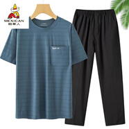 稻草人爸爸夏裝運(yùn)動(dòng)套裝男冰絲速干網(wǎng)眼短袖T恤中老年兩件套爺爺裝長(zhǎng)褲 灰藍(lán)色 M 165 適合130斤內(nèi)