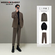 威登羊毛呢西裝外套男春秋季新款2025輕熟風(fēng)男裝休閑男士厚呢子西服套裝 棕色外套+黑高領(lǐng)毛衣+棕色西褲 L