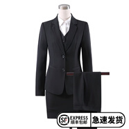 造夢伊人職業(yè)裝女裝套裝西服女士小西裝女正裝經(jīng)典兩?？畚餮b面試工作服女8216 黑色西裝+襯衫+西褲+馬甲 L（建議98-105斤）