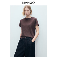 MANGO女裝T恤2025秋裝新款圓領(lǐng)短袖棕色寬松亞麻透氣T恤上衣 棕色 S